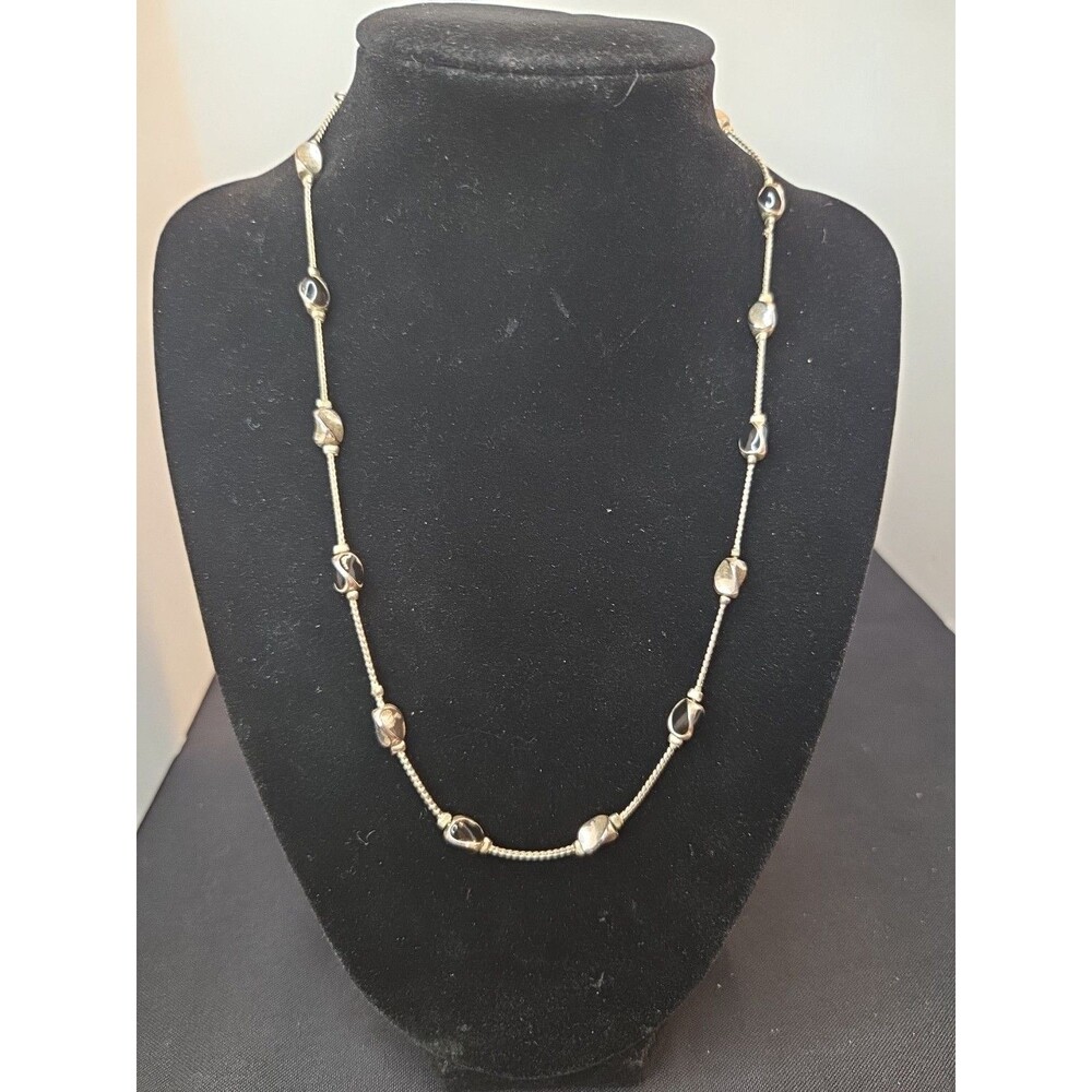 Worthington Black & Silver Toned Beads On Stationed Necklace 18-21" Minimalist